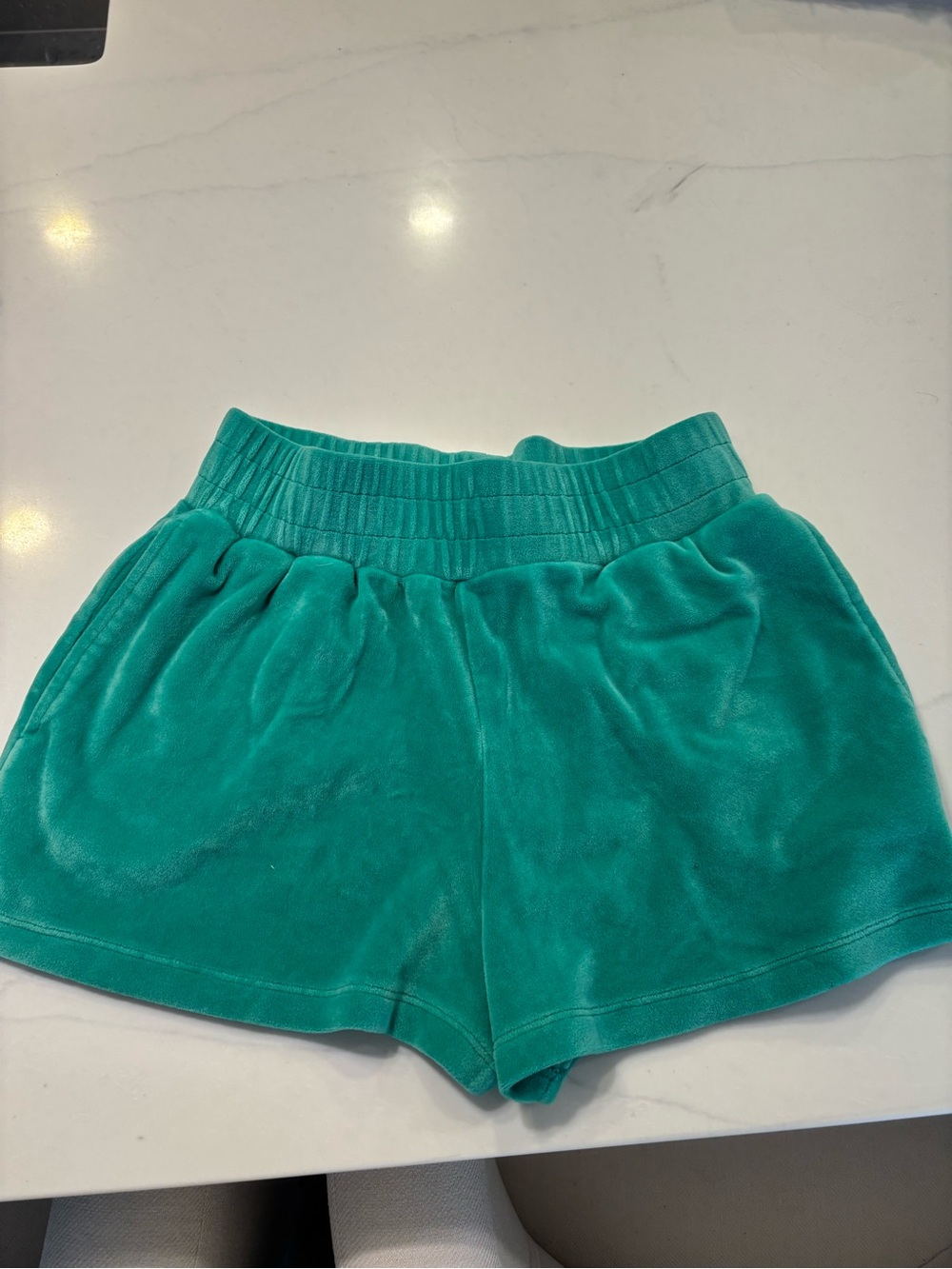 High-Waist Green Velour Women's Shorts